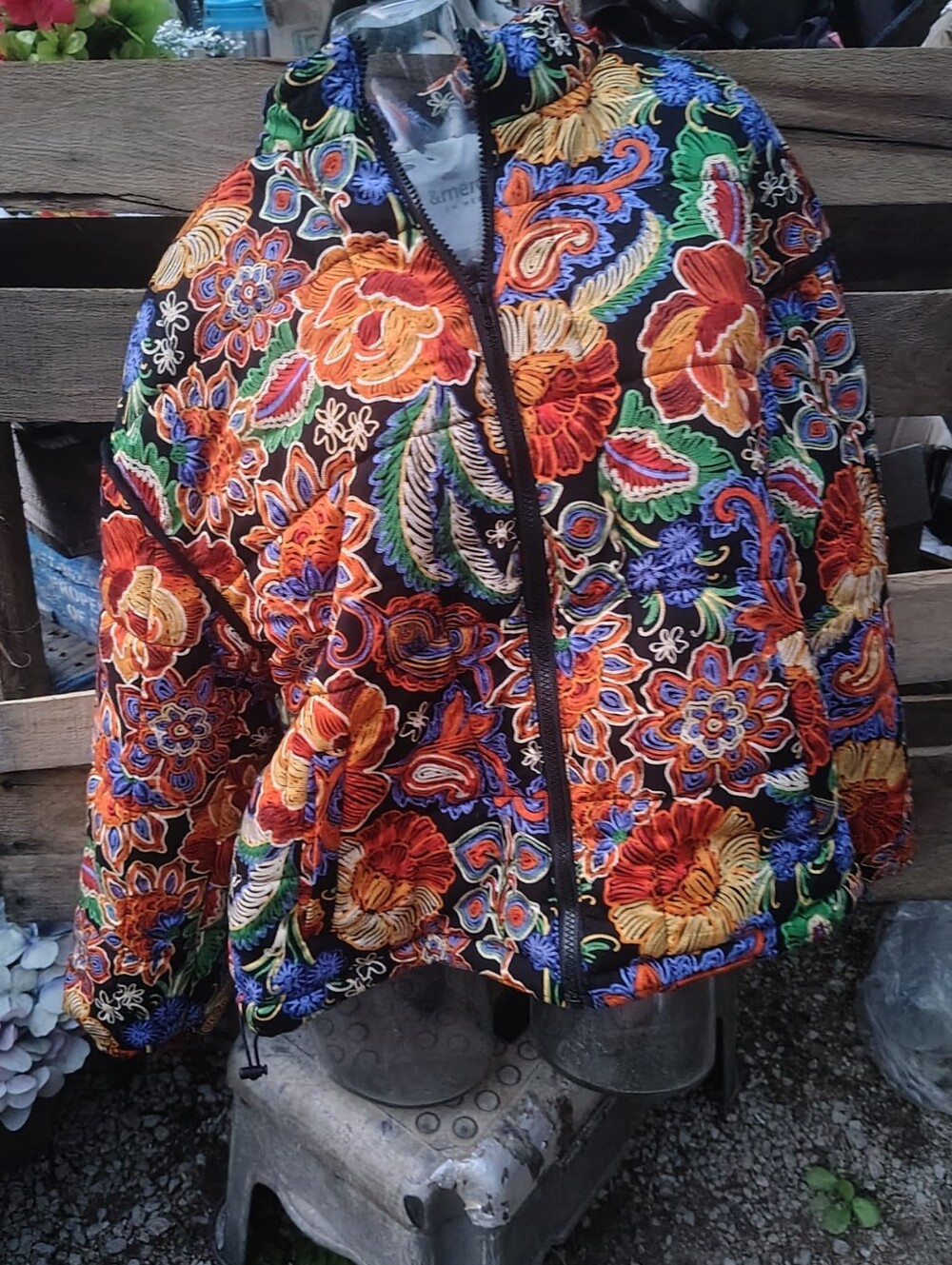 Floral Embroidered Quilted Jacket - Multicolor